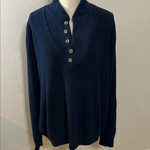 Vintage LL Bean Men's Navy Sweater with Button Placket